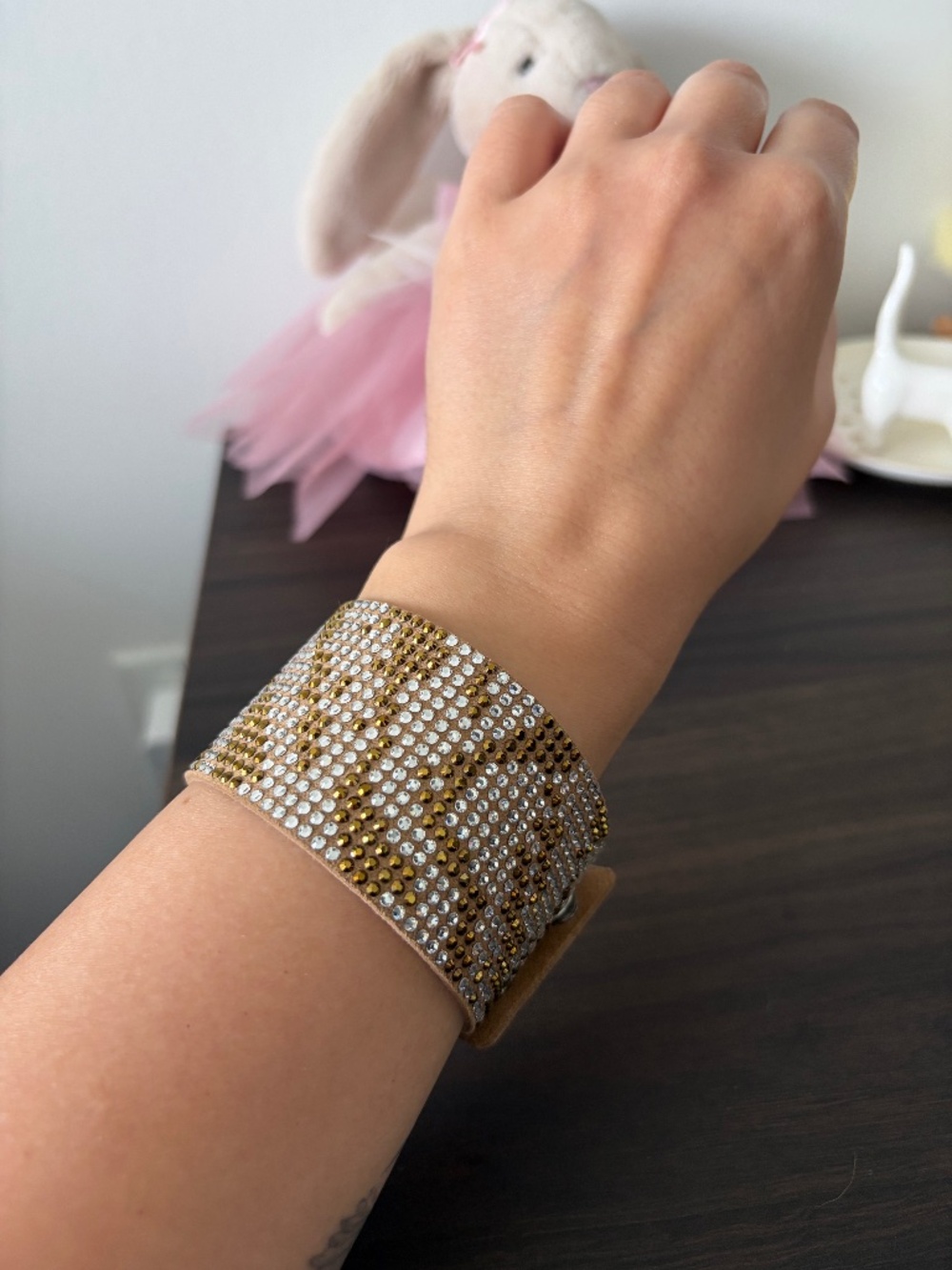 Vintage Swarovski Pave Crystal Leather Wrap Bracelet Animal Motif Rare Find